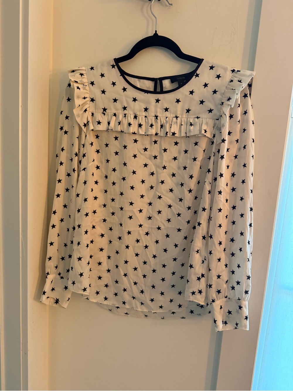 Vintage J, Crew Women’s White Star-Print Ruffle Blouse
